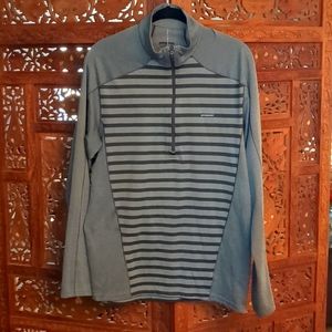 Patagonia Midweight Capilene 3 Baselayer Shirt Grey Striped Men's Medium 1/2 Zip